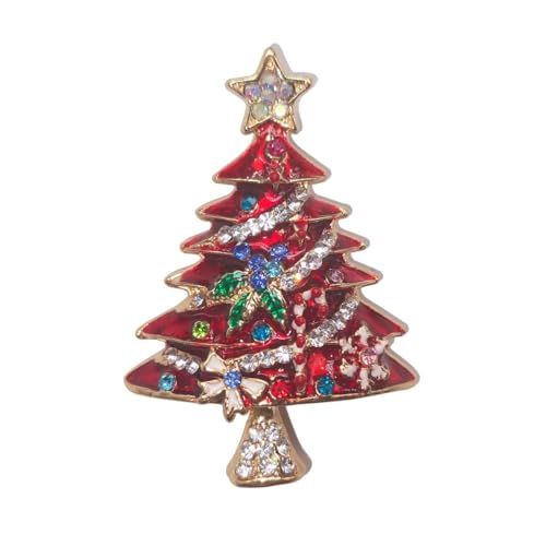 Weihnachtsbaum-Brosche mit Strasssteinen, Vintage-Stil, farbige Weihnachtsbaum-Brosche, Emaille-Anstecknadel, schöner funkelnder Weihnachtsschmuck für Damen und Mädchen (rot) von BEARJIA