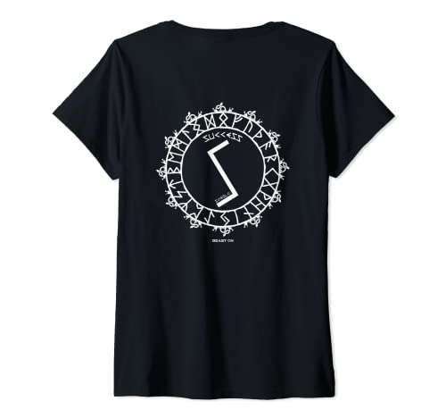 Damen Wikinger Rune SOWILO Erfolg Rücken Motiv Nordische Rune T-Shirt mit V-Ausschnitt von BEAST ON