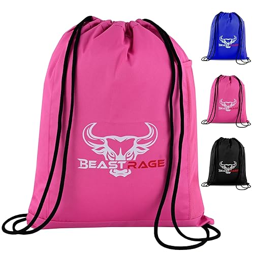 BEAST RAGE Kordelzugbeutel, wasserdichter Turnbeutel für Männer und Frauen, String-Sporttasche mit Wasserbecher-Netztasche, geeignet für Sport, Schule, Fitnessstudio, Reisen, Schwimmen und von BEAST RAGE