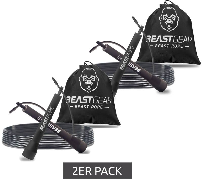 2er Pack BEASTGEAR Springseil 2,8m Speed-Fitness-Springseil aus Stahl leicht und verstellbar Trainingsgerät Boxen MMA HIIT-Workout Schwarz von BEASTGEAR
