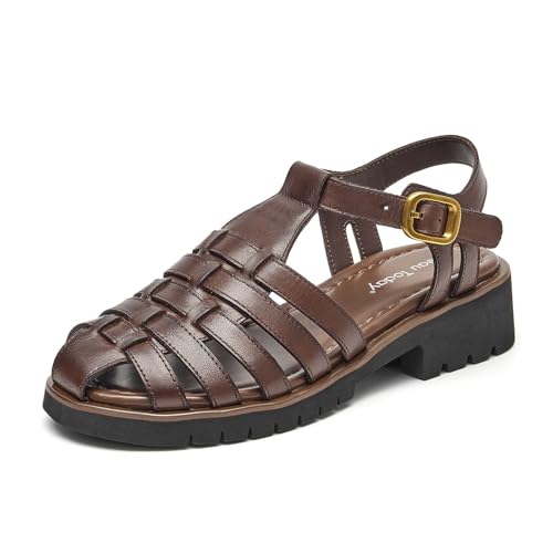 BEAU TODAY Damen Plateau-Sandalen, klobige Gladiator-Sandalen für Damen, lässig, geschlossene Zehenpartie, Leder, modisch, bequem, leicht, elegante Schuhe mit verstellbarer Schnalle, Kaffee, 39 EU BEAU TODAY Damen Plateau-Sandalen, klobige Gladiator-Sandalen für Damen, lässig, geschlossene Zehenpartie, Leder, modisch, bequem, leicht, elegante Schuhe mit verstellbarer Schnalle, Kaffee, 39 EU von BEAU TODAY