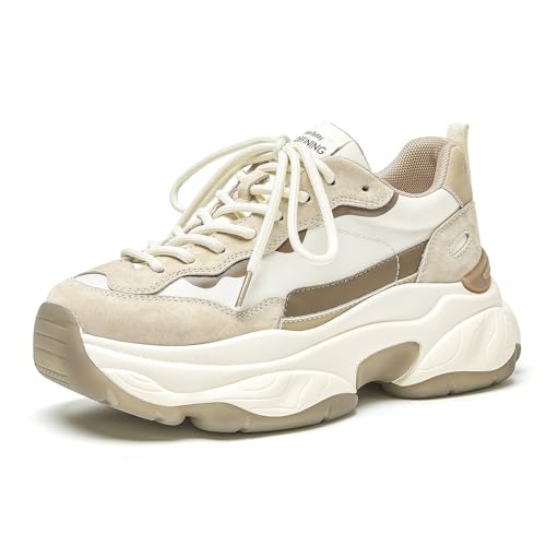 BEAU TODAY Damen-Sneaker, klobige Schuhe für Damen, Schnürung, bequem, modisch, Dad-Sneaker, Beige / Braun, 39 EU BEAU TODAY Damen-Sneaker, klobige Schuhe für Damen, Schnürung, bequem, modisch, Dad-Sneaker, Beige / Braun, 39 EU von BEAU TODAY