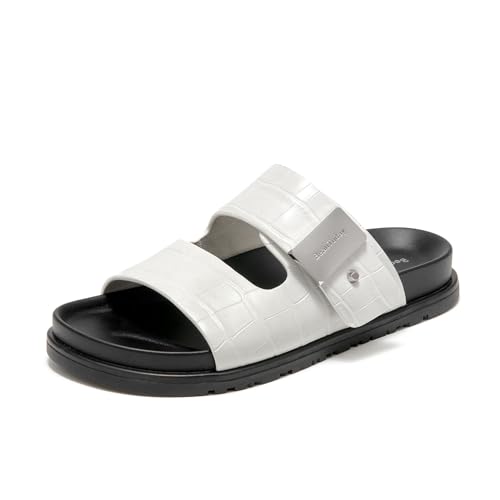 BEAU TODAY Flache Sandalen für Damen, modische Riemchensandalen, bequeme Fußgewölbeunterstützung, offener Zehenbereich, Strand, elegante Leder-Sommer-Plateau-Sandalen, Beige-1, 39 EU von BEAU TODAY