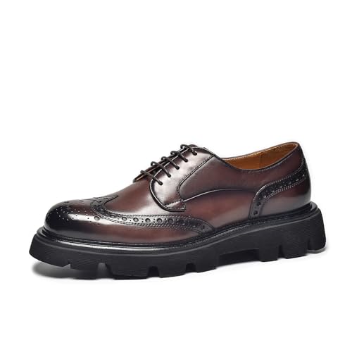 BEAU TODAY Herren Kleid Schuhe Business Casual Oxford Schuhe Echtes Leder Brogue Wingtip Oxfords Klassische Bequeme Schnürschuhe Derby Schuhe, Kaffee, 38.5 EU von BEAU TODAY