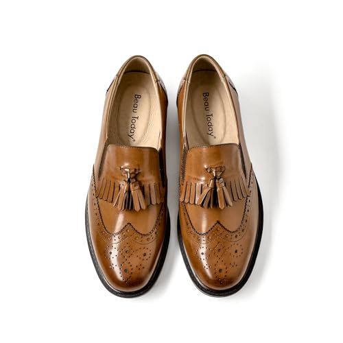 BEAU TODAY Loafer mit Quasten für Damen, Leder-Brogue-Schuhe, Flügelspitzen, Oxford für Damen, atmungsaktiv, bequem, zum Reinschlüpfen, Schnürung, handgefertigt, flache Schuhe für Geschäftsarbeit BEAU TODAY Loafer mit Quasten für Damen, Leder-Brogue-Schuhe, Flügelspitzen, Oxford für Damen, atmungsaktiv, bequem, zum Reinschlüpfen, Schnürung, handgefertigt, flache Schuhe für Geschäftsarbeit von BEAU TODAY