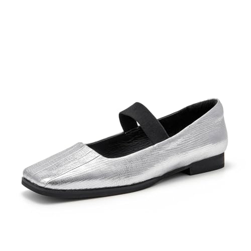 BEAU TODAY Mary Jane Damen-Ballettschuhe aus Leder für Damen, bequeme quadratische Zehenpartie, Mary Jane Flats, lässig, Business, silber, 37.5 EU BEAU TODAY Mary Jane Damen-Ballettschuhe aus Leder für Damen, bequeme quadratische Zehenpartie, Mary Jane Flats, lässig, Business, silber, 37.5 EU von BEAU TODAY