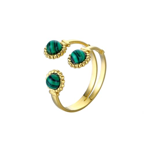 BEAUCO Vintage Gold Plated Ring Turquoise Natural Stone Stainless Steel Ring Women Open Adjustable Ring Jewelry(27) von BEAUCO