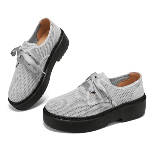 BEAUSEEN Damen Plateau-Slipper – Schlupfschuhe mit Cloud-Komfort-Mesh & gepolsterter Sohle | atmungsaktive Freizeitschuhe, Graues Wildleder, 39.5 EU von BEAUSEEN