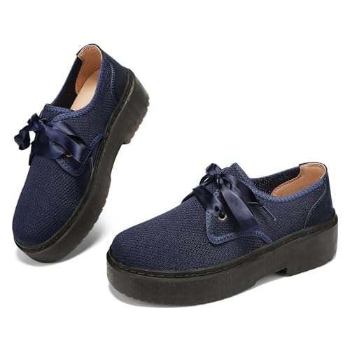 BEAUSEEN Damen Plateau-Slipper – Schlupfschuhe mit Cloud-Komfort-Mesh & gepolsterter Sohle | atmungsaktive Freizeitschuhe, Marineblaues Wildleder, 37.5 EU von BEAUSEEN