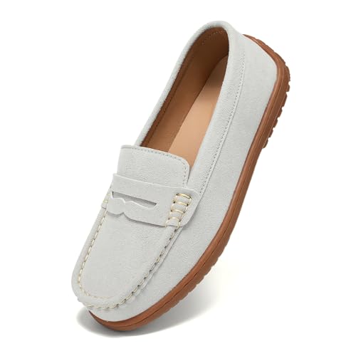 BEAUSEEN Penny Loafers Slip-On für Damen, leicht, atmungsaktiv, Wildleder, Mokassins, niedlich, Business-Casual-Schuhe für Arbeit und Reisen, Beige, 42 EU von BEAUSEEN