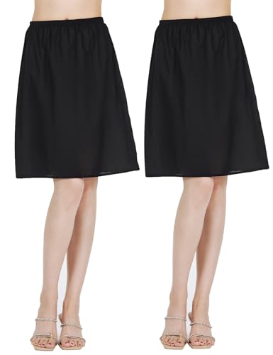 BEAUTELICATE 2 Stück Unterrock Damen 100% Baumwolle Kurz Petticoat Unterrock Knielang Antistatisch für Dirndl Durchsichtige Kleider Hautfarben Weiß Schwarz Elfenbein von BEAUTELICATE