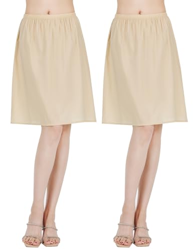 BEAUTELICATE 2 Stück Unterrock Damen 100% Baumwolle Kurz Petticoat Unterrock Knielang Antistatisch für Dirndl Durchsichtige Kleider Hautfarben Weiß Schwarz Elfenbein von BEAUTELICATE