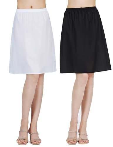 BEAUTELICATE 2 Stück Unterrock Damen 100% Baumwolle Kurz Petticoat Unterrock Knielang Antistatisch für Dirndl Durchsichtige Kleider Hautfarben Weiß Schwarz Elfenbein von BEAUTELICATE