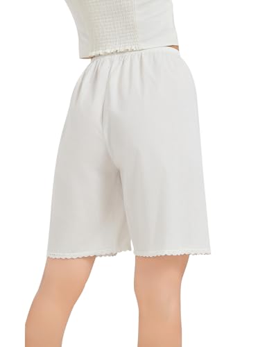 BEAUTELICATE Bloomer Shorts Baumwolle Viktorianische Sommer Schlafanzughose Retro Pyjamahose Kurz und Lang Antistatisch Pumphose mit Häkelspitze (Elfenbein - Knielänge,XL) von BEAUTELICATE