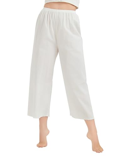 BEAUTELICATE Bloomer Shorts Baumwolle Viktorianische Sommer Schlafanzughose Retro Pyjamahose Kurz und Lang Antistatisch Pumphose mit Häkelspitze (Elfenbein - Knöchellänge,XXL) von BEAUTELICATE