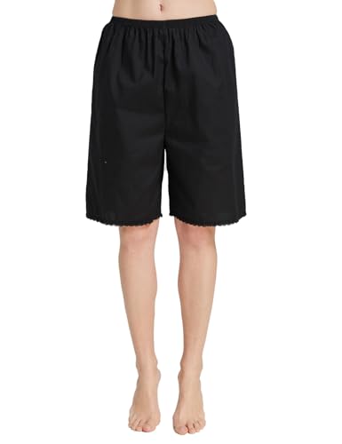 BEAUTELICATE Bloomer Shorts Baumwolle Viktorianische Sommer Schlafanzughose Retro Pyjamahose Kurz und Lang Antistatisch Pumphose mit Häkelspitze (Schwarz - Knielänge,M) von BEAUTELICATE