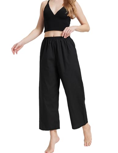 BEAUTELICATE Bloomer Shorts Baumwolle Viktorianische Sommer Schlafanzughose Retro Pyjamahose Kurz und Lang Antistatisch Pumphose mit Häkelspitze (Schwarz - Knöchellänge,L) von BEAUTELICATE