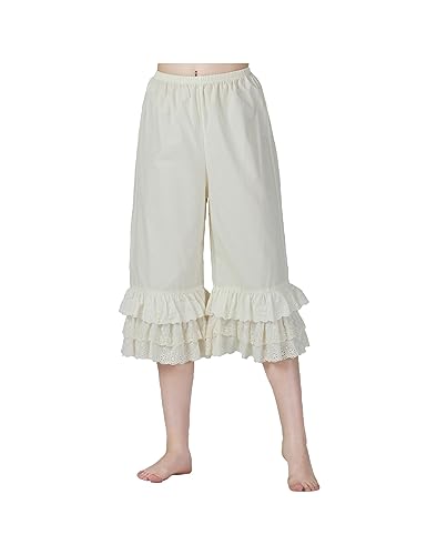 BEAUTELICATE Bloomers Pumphose Damen Baumwolle Pettipants Hosenunterröcke Rüschenhose Hosenrock Für Steampunk Viktorianisches Renaissance Karneval Kostüm Elfenbein (Beige, S) von BEAUTELICATE