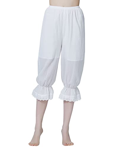 BEAUTELICATE Damen Bloomers Viktorianisches Pumphose Baumwolle Pettipants Rüschenhose für Steampunk Renaissance Karneval Kostüm (Elfenbein mit Futter,L) von BEAUTELICATE