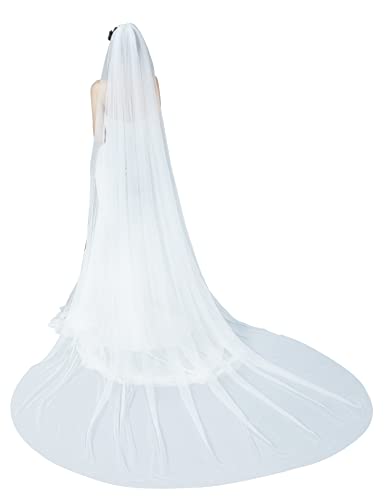 BEAUTELICATE Brautschleier Hochzeit Schleier für die Braut Einlagiger Weicher Tüll Schleier mit Metallkamm Braut liefertt Weiß 300cm(118") W * 229cm(90") L Cut Edge von BEAUTELICATE