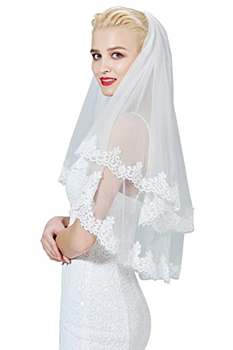 BEAUTELICATE Brautschleier Hochzeitsschleier Schleier Blusher Mit Spitze für Braut Hochzeit Weiß Elfenbein Mit Metall Kamm Ellenbogenlänge 2 Schicht V133 BEAUTELICATE Brautschleier Hochzeitsschleier Schleier Blusher Mit Spitze für Braut Hochzeit Weiß Elfenbein Mit Metall Kamm Ellenbogenlänge 2 Schicht V133 von BEAUTELICATE