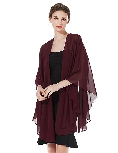 BEAUTELICATE Chiffon Schal Stola Bolero Damen Für Abendkleid Festlich Hochzeit Braut Frühling Sommer Jacke (Cabernet,Einheitsgröße) von BEAUTELICATE