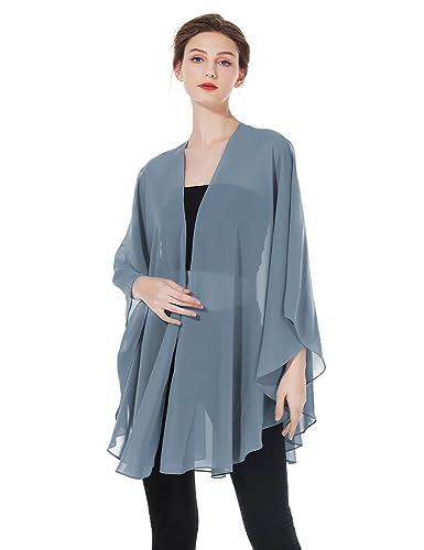 BEAUTELICATE Chiffon Schal Stola Bolero Damen Für Abendkleid Festlich Hochzeit Braut Frühling Sommer Jacke (Dusty Blue,Einheitsgröße) von BEAUTELICATE