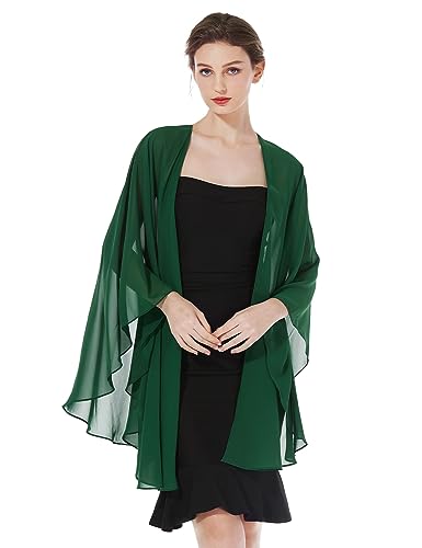 BEAUTELICATE Chiffon Schal Stola Bolero Damen Für Abendkleid Festlich Hochzeit Braut Frühling Sommer Jacke (Emerald Green,Einheitsgröße) von BEAUTELICATE