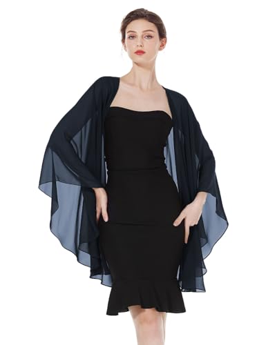 BEAUTELICATE Chiffon Schal Stola Bolero Damen Für Abendkleid Festlich Hochzeit Braut Frühling Sommer Jacke (Midnight Blue,Einheitsgröße) von BEAUTELICATE