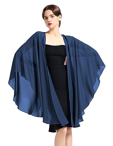 BEAUTELICATE Chiffon Schal Stola Bolero Damen Für Abendkleid Festlich Hochzeit Braut Frühling Sommer Jacke (Navy Blue,Einheitsgröße) von BEAUTELICATE