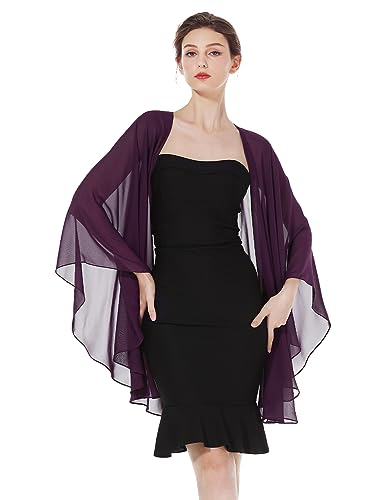 BEAUTELICATE Chiffon Schal Stola Bolero Damen Für Abendkleid Festlich Hochzeit Braut Frühling Sommer Jacke (Plum, Einheitsgröße) von BEAUTELICATE