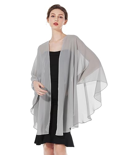 BEAUTELICATE Chiffon Schal Stola Bolero Damen Für Abendkleid Festlich Hochzeit Braut Frühling Sommer Jacke (Silver, Einheitsgröße) von BEAUTELICATE