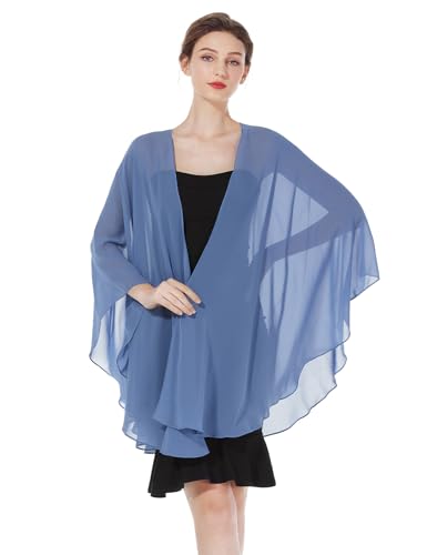 BEAUTELICATE Chiffon Schal Stola Bolero Damen Für Abendkleid Festlich Hochzeit Braut Frühling Sommer Jacke (Slate Blue, Einheitsgröße) von BEAUTELICATE