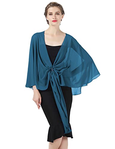 BEAUTELICATE Chiffon Schal Stola Bolero Damen Für Abendkleid Festlich Hochzeit Braut Frühling Sommer in Verschiedenen Farben - Cyan Blau - Gr. Einheitsgröße von BEAUTELICATE