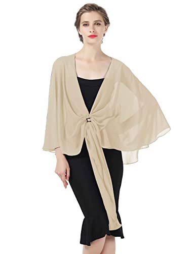 BEAUTELICATE Chiffon Schal Stola Bolero Damen Für Abendkleid Festlich Hochzeit Braut Frühling Sommer in Verschiedenen Farben - Champagner - Gr. Einheitsgröße von BEAUTELICATE