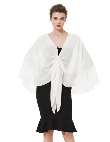 BEAUTELICATE Damen Chiffon Schal Stola Elegante Bolero Leichter Sommerjacke Braut Schal für Brautkleid Hochzeit Abendkleid Festlich (Elfenbein, Einheitsgröße) von BEAUTELICATE