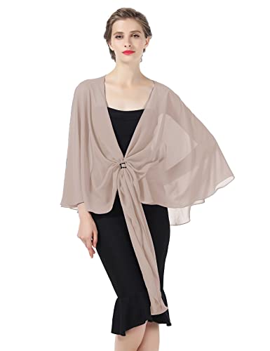 BEAUTELICATE Chiffon Schal Stola Bolero Damen Für Abendkleid Festlich Hochzeit Braut Frühling Sommer in Verschiedenen Farben - Khaki - Gr. Einheitsgröße von BEAUTELICATE