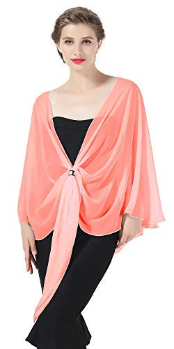 BEAUTELICATE Schal Stola Damen Elegante Schultertuch Bolero Chiffon für Festlich Abendkleid Hochzeit Braut Sommer Jacke (Koralle, Einheitsgröße) von BEAUTELICATE