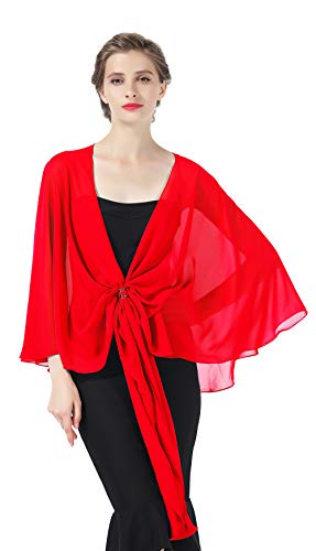 BEAUTELICATE Chiffon Schal Stola Bolero Damen Für Abendkleid Festlich Hochzeit Braut Frühling Sommer in Verschiedenen Farben - Rot - Gr. Einheitsgröße von BEAUTELICATE