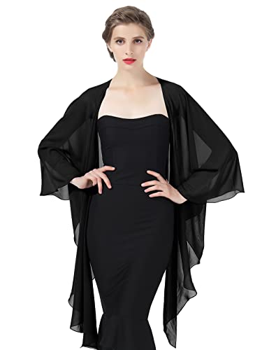 BEAUTELICATE Chiffon Schal Stola Bolero Damen Für Abendkleid Festlich Hochzeit Braut Frühling Sommer in Verschiedenen Farben, Schwarz, Einheitsgröße von BEAUTELICATE