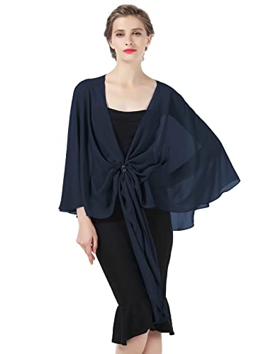 BEAUTELICATE Schal Stola Damen Elegante Schultertuch Bolero Chiffon für Festlich Abendkleid Hochzeit Braut Sommer Jacke (Mitternachtsblau, Einheitsgröße) von BEAUTELICATE