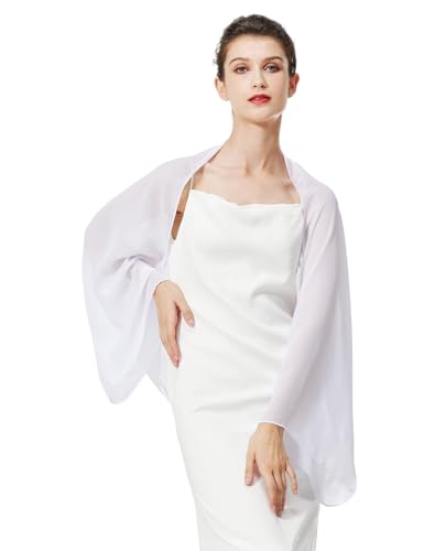 BEAUTELICATE Chiffon Schal Stola Damen Festlich Elegante Schultertuch Bolero Shrug mit Ärmel für Abendkleider Brautkleider Sommer Hochzeit (Weiß, Einheitsgröße) von BEAUTELICATE