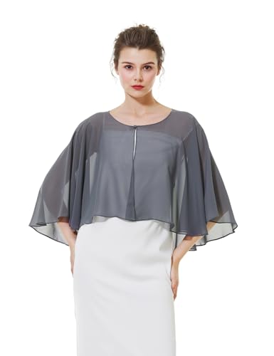 BEAUTELICATE Chiffon Stola Damen Elegant Bolero Cape Ärmellos Schultertuch Leichte Brautjacke Cardigan für Abendkleid Brautkleid Hochzeit Festlich Sommer, Kurzer Stil - Dunkelgrau von BEAUTELICATE