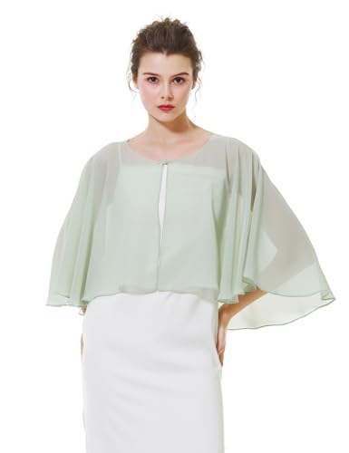 BEAUTELICATE Chiffon Stola Damen Elegant Bolero Cape Ärmellos Schultertuch Leichte Brautjacke Cardigan für Abendkleid Brautkleid Hochzeit Festlich Sommer, Kurzer Stil - Salbeigrün von BEAUTELICATE