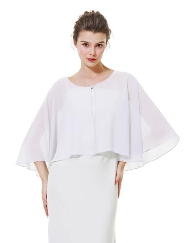 BEAUTELICATE Chiffon Stola Damen Elegant Bolero Cape Ärmellos Schultertuch Leichte Brautjacke Cardigan für Abendkleid Brautkleid Hochzeit Festlich Sommer, Kurzer Stil - Weiß von BEAUTELICATE