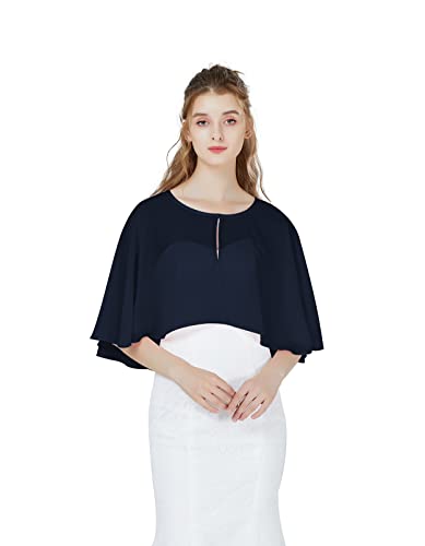 BEAUTELICATE Chiffon Stola Damen Festlich Chiffon Schal Cape Bolero Strickjacke für Hochzeit Braut Abendkleid Brautkleid Sommer (Kurzer Stil - Navy Blue) von BEAUTELICATE