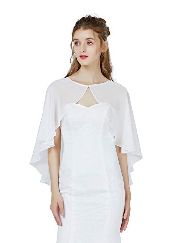 BEAUTELICATE Chiffon Stola Damen Festlich Chiffon Schal Cape Bolero Strickjacke für Hochzeit Braut Abendkleid Brautkleid Sommer (Kurzer Stil - Elfenbein) von BEAUTELICATE