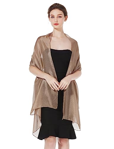 BEAUTELICATE Stola Schal Damen Festlich Leicht Umschlagtücher Halstuch Seidenschal Sommer für Abendkleid Hochzeit Brautkleider Sandstrand Khaki, Einheitsgröße von BEAUTELICATE