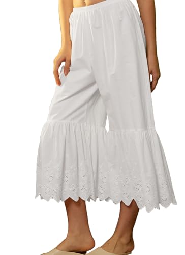 BEAUTELICATE Hosenunterrocke Damen Baumwolle Pumphose Viktorianisch Anti-Static 3/4 Culottes Hosen Schlafhose Pyjamahose von Bestickte Spitze (Elfenbein, M) von BEAUTELICATE