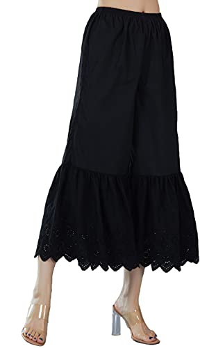 BEAUTELICATE Hosenunterrocke Damen Baumwolle Pumphose Viktorianisch Anti-Static 3/4 Culottes Hosen Schlafhose Pyjamahose von Bestickte Spitze (Schwarz,L) von BEAUTELICATE